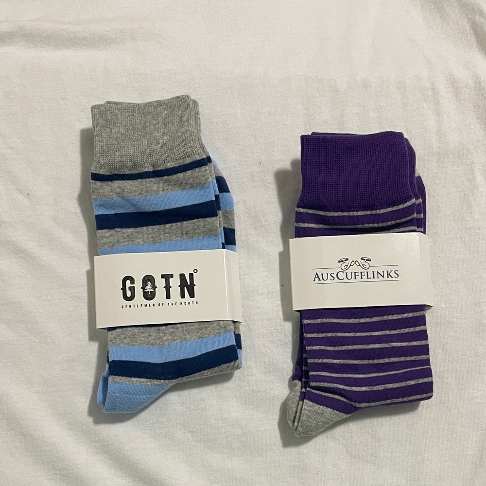 Striped Crew Socks - Blue & Gray